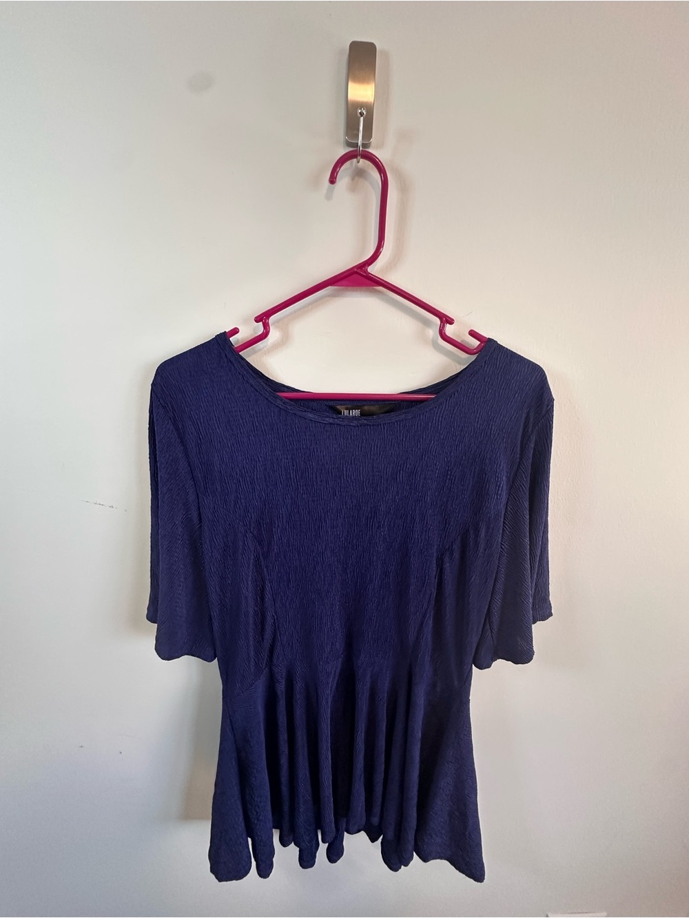 LuLaRoe Navy Short Sleeve Flared Peplum women’s shirt